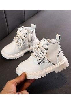 Детские демисезонные белые ботинки на шнуровке